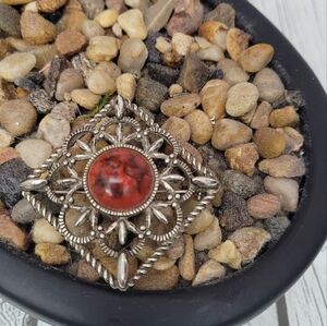 Sarah Silver Broach with Red Stone